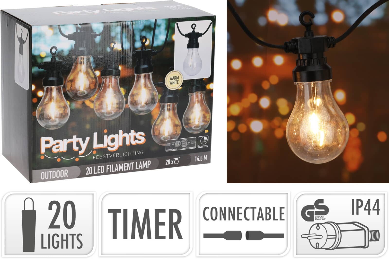 Feestverlichting 20 lampen Filament