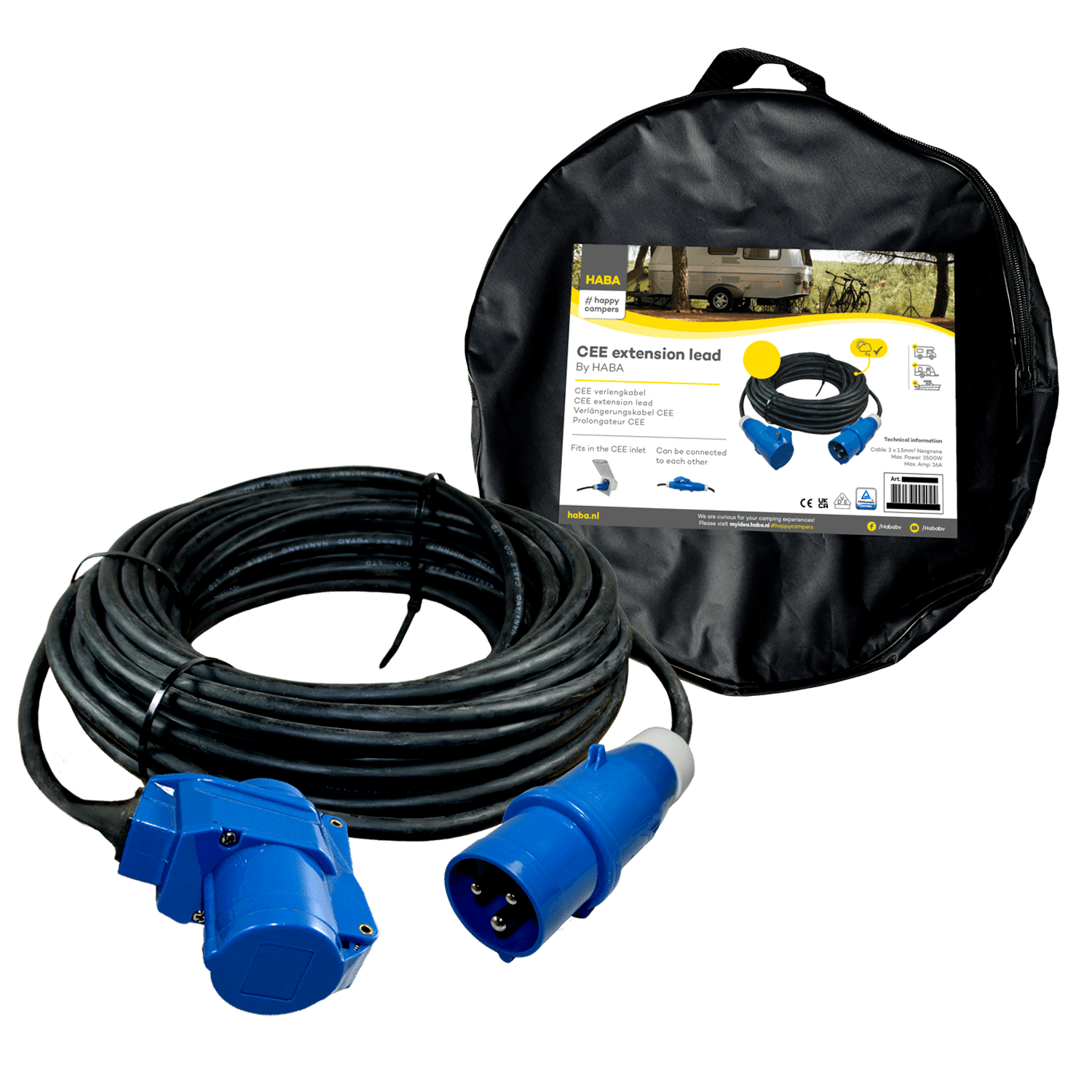 Neopreen CEE verlengkabel 10 mtr haakse koppeling