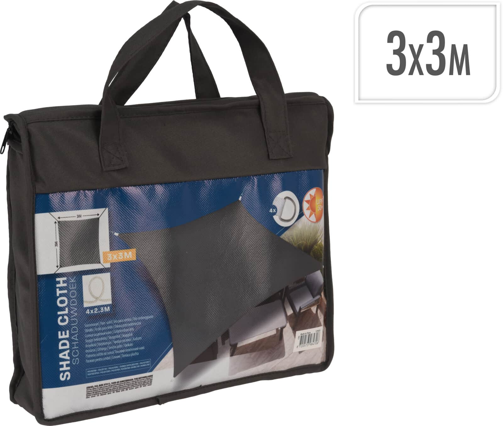 Schaduwdoek vierkant 3 x 3 meter, donkergrijs