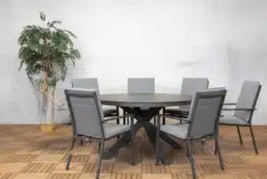 Sergio dining (6) met Bianca tafel 140 cm rond