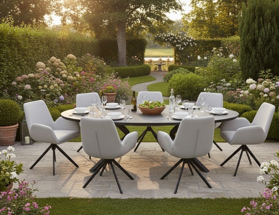 Set Acate draaistoel (6) met Brescia 220 x 115 cm tafel