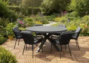 Set Pescara zwart (6) met 140 cm Bianca tafel