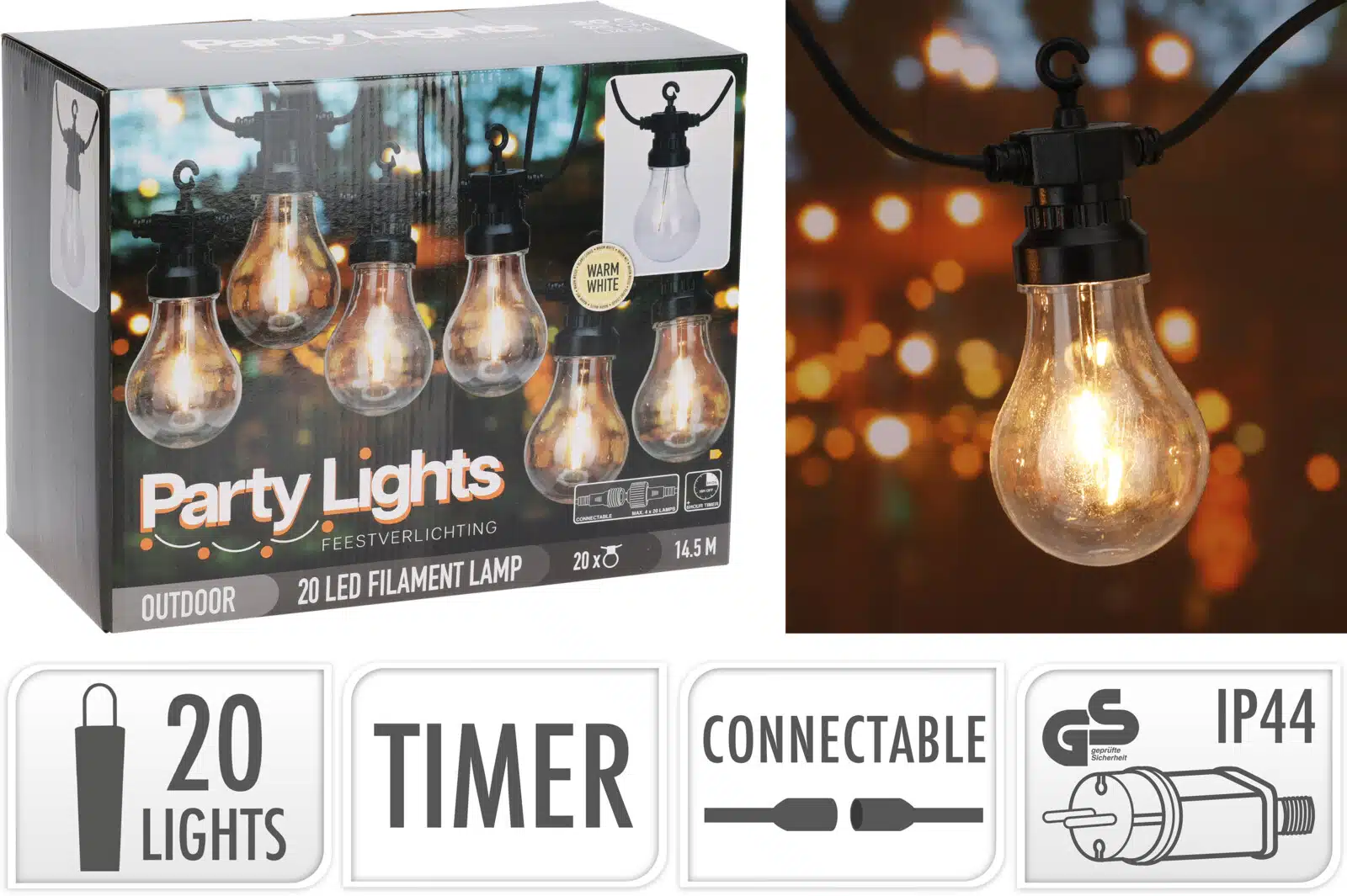 Feestverlichting 20 lampen Filament