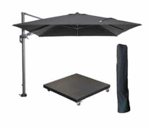 Hawaii zweefparasol 3 x 3 mtr zwart met voet en hoes