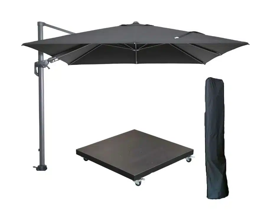 Hawaii zweefparasol 3 x 3 mtr zwart met voet en hoes
